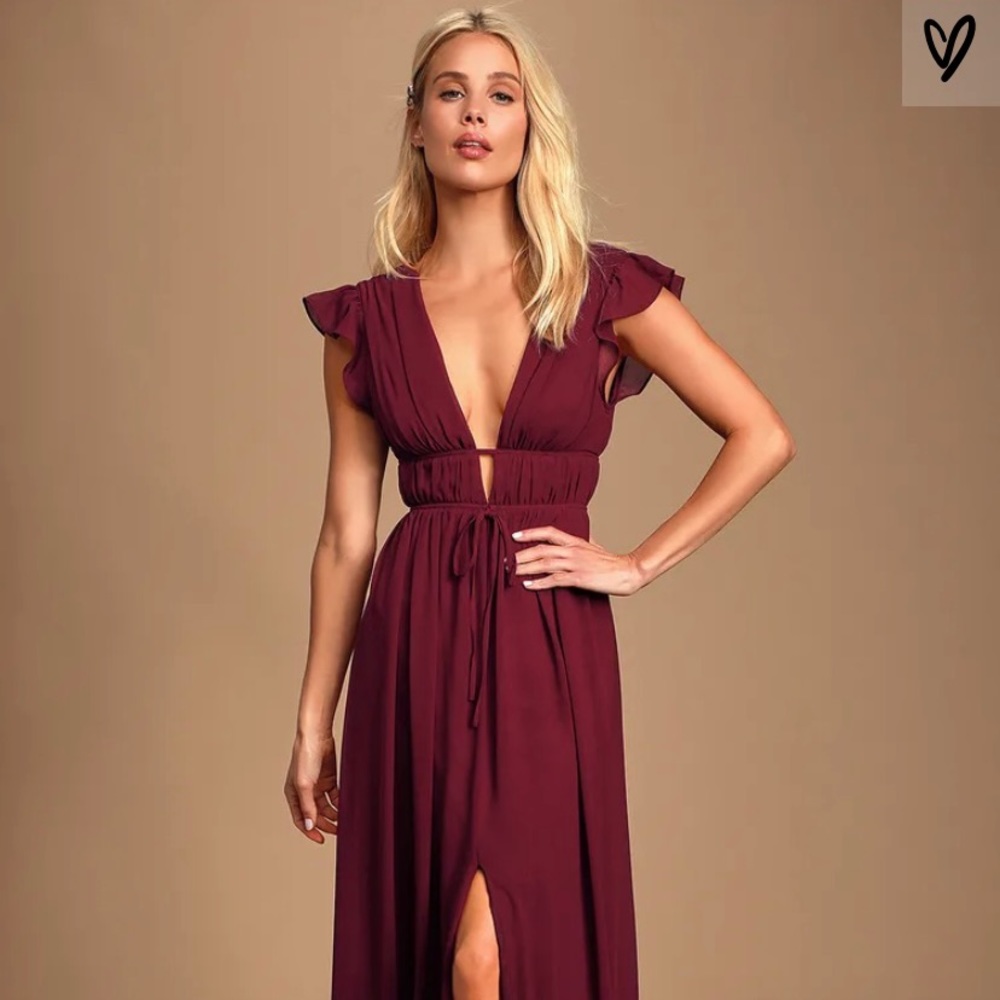 I’m All Yours Burgundy Ruffled Maxi Dress